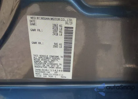 2020 Nissan Altima Sl Fwd из США, поврежденный, VIN 1N4BL4EV8LC114249